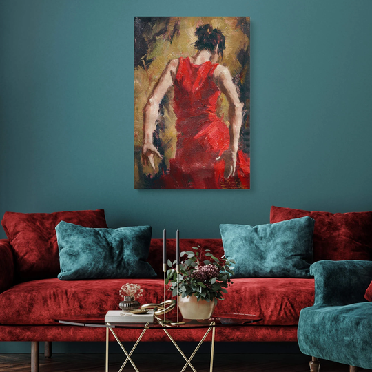 Tango Lady in Red Canvas Art Print, Giclée Hanging Wall Decor, Modern Prints, Above The Couch Artwork, Office Decoration