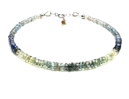 Natural Teal Ombre Sapphire Bracelet Solid 14K White Gold 585 , 7.2" - 7 .65