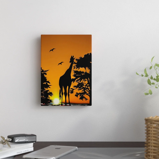 Wildlife Giraffe with Sunset - Wrapped Canvas Graphic Art Print