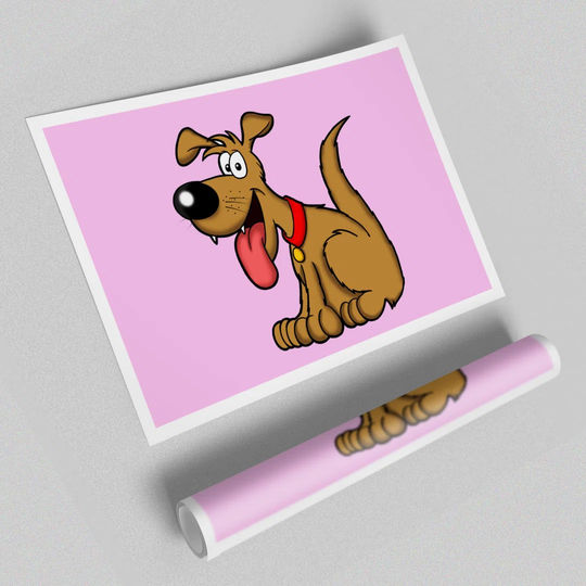 Happy Dog Cartoon with Tongue Out Children's - Graphic Art Print on Paper