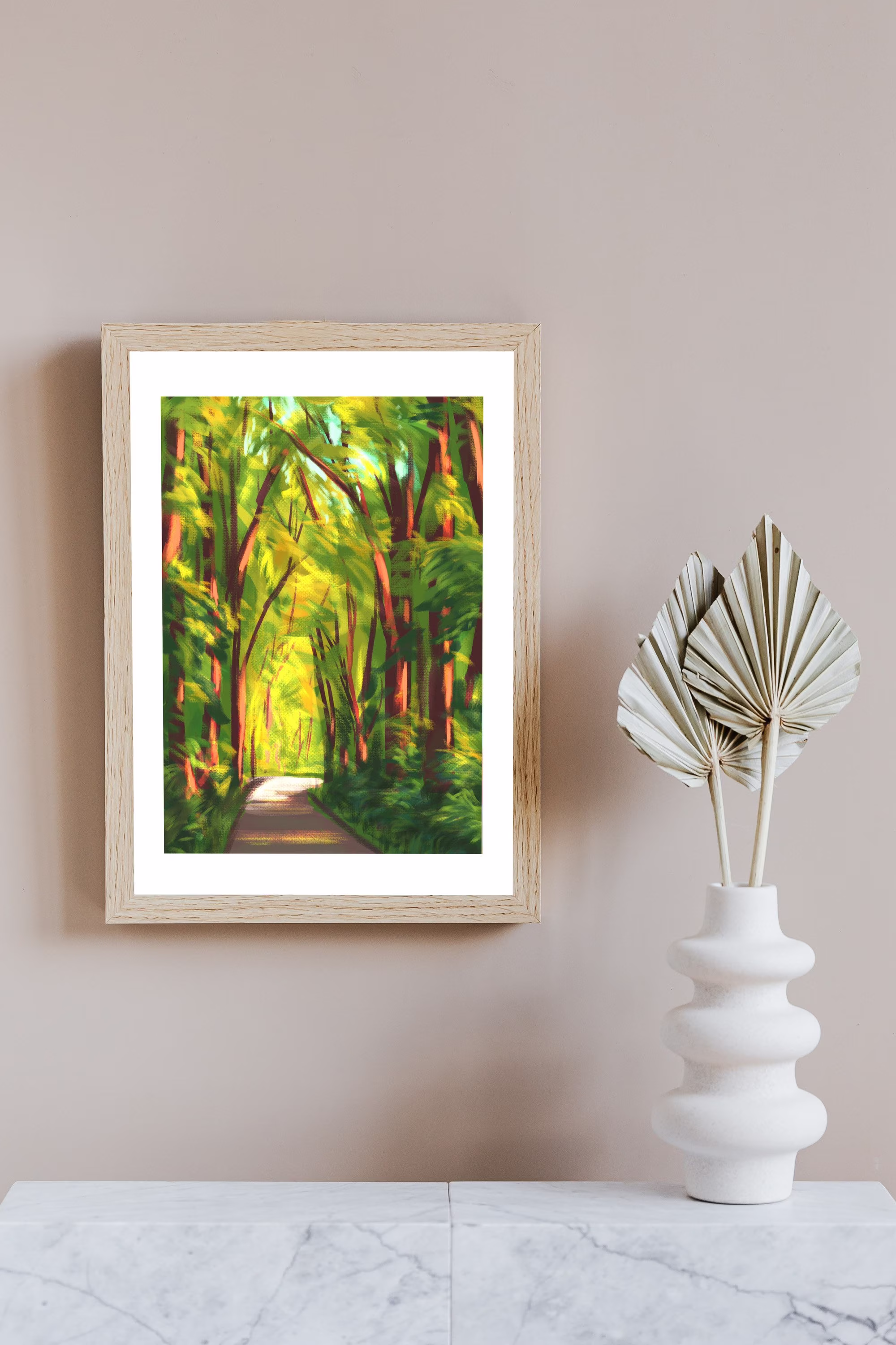 Fine Art Print - Abstract Landscape Green Forest Road With Trees Oil Painting A4 A5 UK