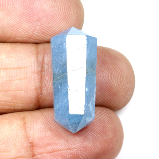 22.55Ct Blue Aquamarine Faceted Polished Pointed Gemstone Double Terminated Pendant Size March Birthstone 27x12x11mm