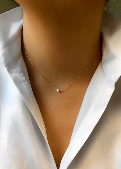 Pearl Necklace, Delicate Single Pearl, 9Ct Gold, Gold Filled, Rose Sterling Silver Chain