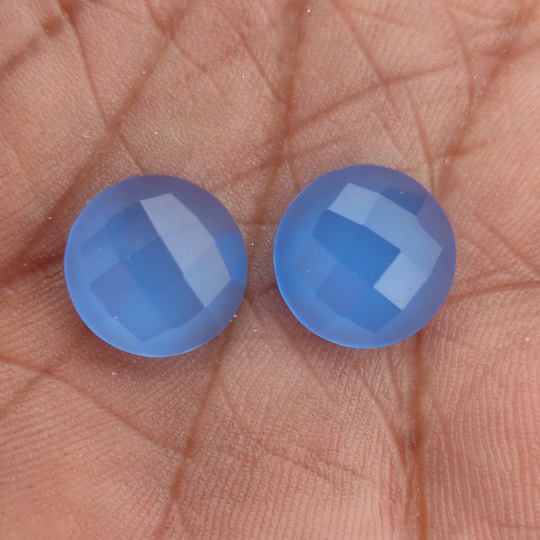 Blue Chalcedony, Round Shape, Faceted Gemstone Pair 6 Mm To 35 Calibrated Size Cut For Earring Jewelry, Loose