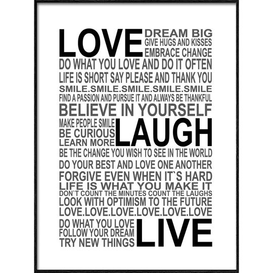 Love-Laugh-Live Framed Graphic Art Print Poster