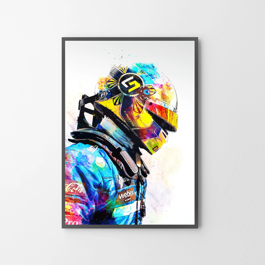 Lando Norris F1 Helmet & Race Suit Poster Print | Illustration | Unframed
