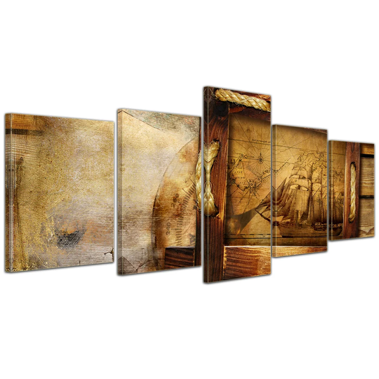 Retro Ship 5 Piece Graphic Art on Canvas Set