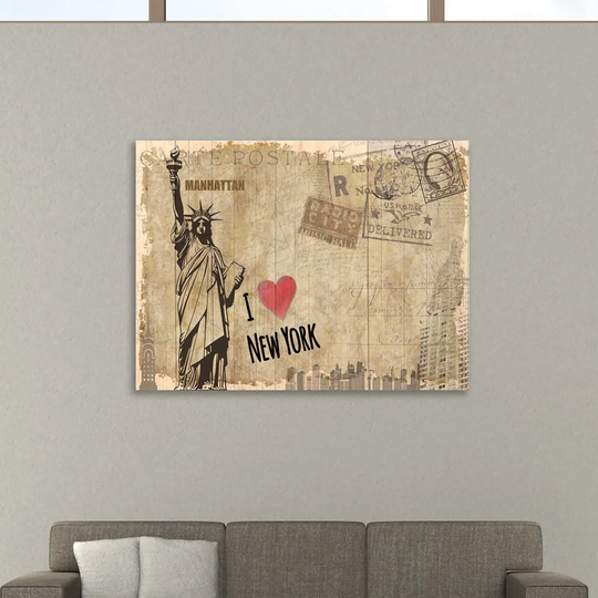 Postcard New York by Kimberly Allen - Wrapped Canvas Graphic Art Print