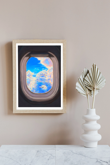Fine Art Landscape Print - Colourful Rainbow Clouds & Sky Plane View- Oil Painting A3 A4 A5 4x6 UK