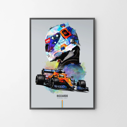 Daniel Ricciardo Mclaren F1 Car & Helmet Formula One Poster Print | Illustration | Unframed
