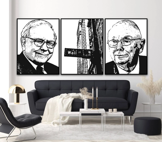 Set Of Three. Large Size Warren Buffett Charlie Munger Stock Market Wall Street Trading Investment Money Finance Canvas Poster Art