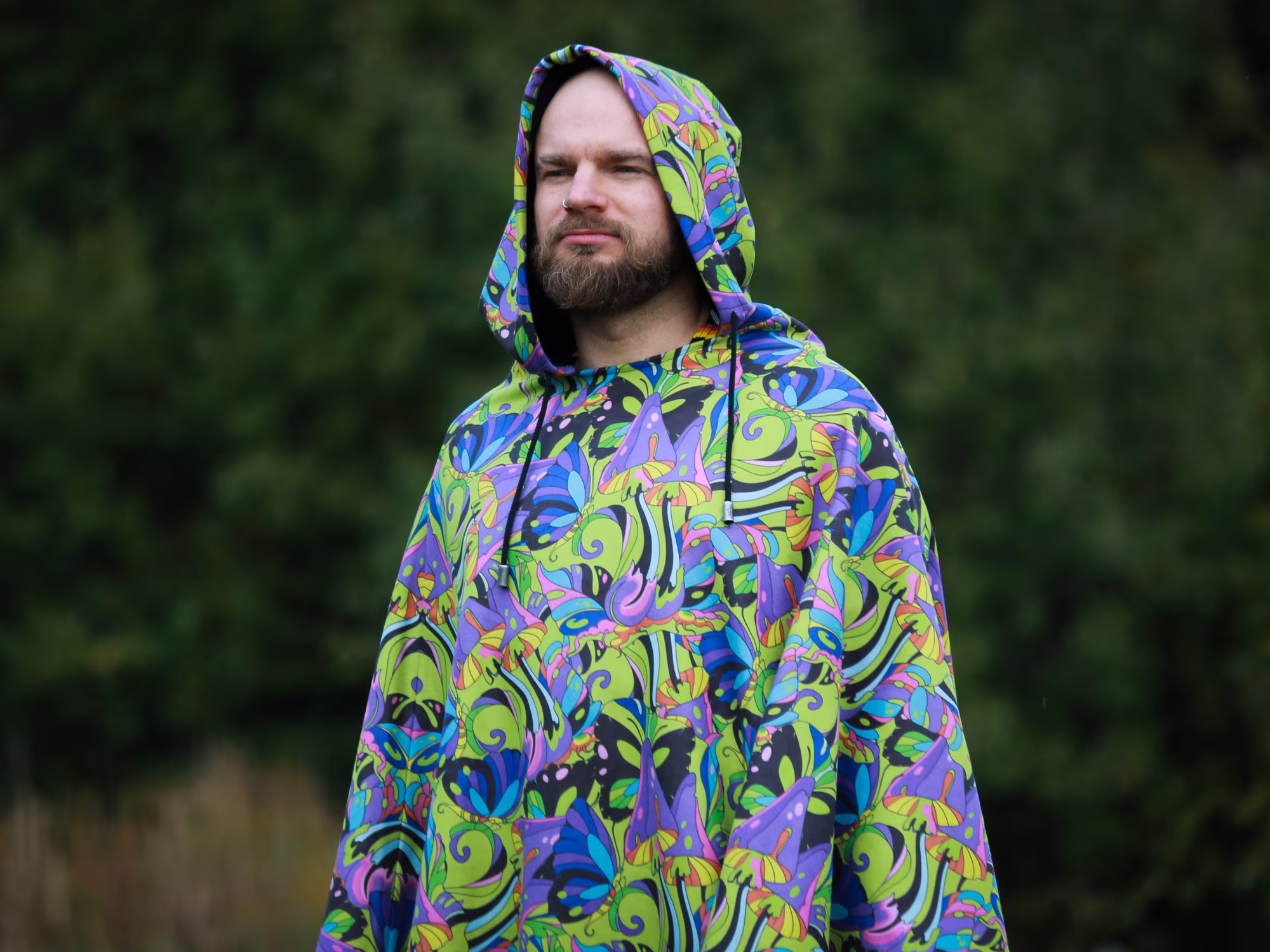 Psychedelic Clothing Hippie Poncho Pagan Trippy Hoodie Hooded Poncho Rainbow Wizard Coat Abstract Art