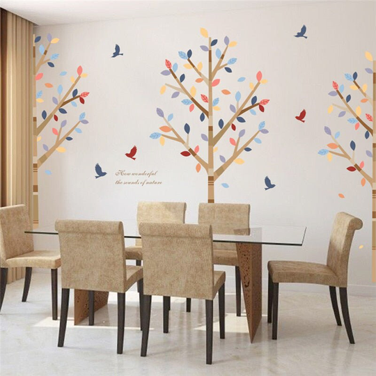 Nature Forest Tree With Birds Wall Sticker | Colourful Decal