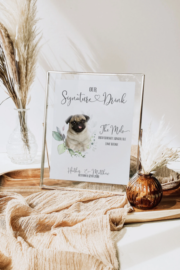 Signature Pet Sign, Wedding Greenery Drink Cocktails Drinks Cocktail Menu, Elegant Sign