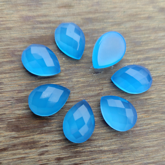 Blue Chalcedony Faceted Gemstone, Pear Shape Rose Cut Gemstone 7x5 Mm To 20x30 Calibrated Loose Flat Back Stone For Jewelry