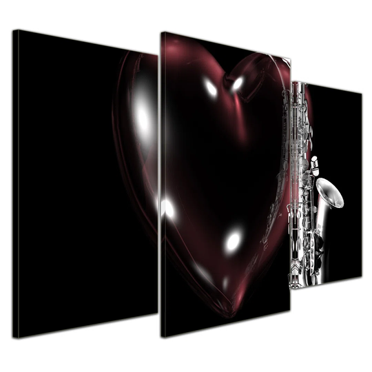 Saxophone with Heart 3 Piece Graphic Art on Canvas Set