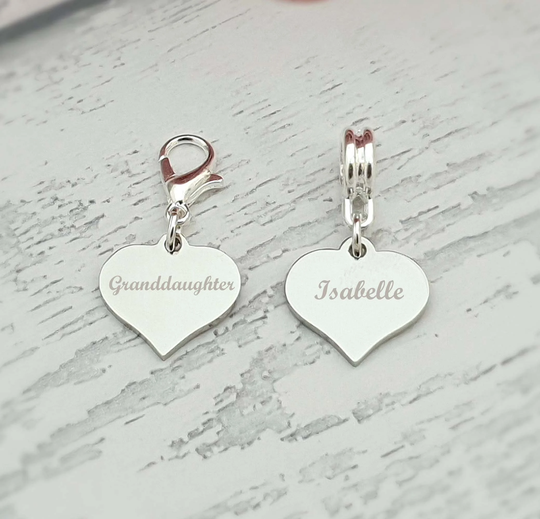 Granddaughter Personalised Engraved Charm With Choice Of Lobster Clasp Or European Bail Fits Bracelets