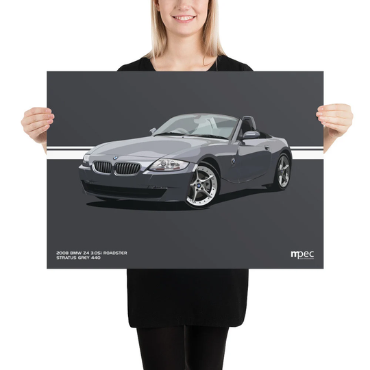 Illustration Bmw Z4 3.0Si Roadster Stratus Grey Landscape Poster 50cm X 70cm