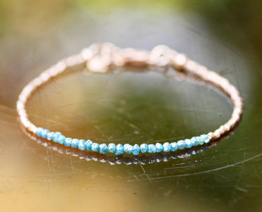 Natural Rough Blue Diamond Bracelet Karen Hill Tribe Rose Gold Beads , 6 3/4" - 7 1/4