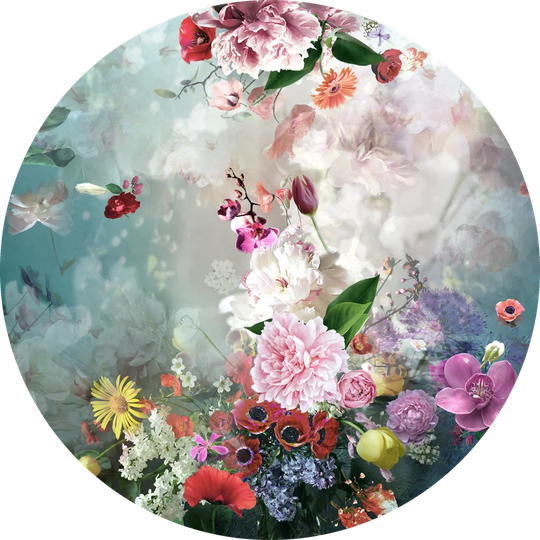 Colourful Baroque Flowermix I - Graphic Art Print on Glass