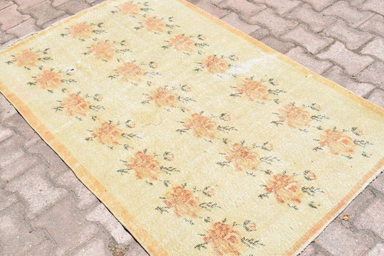 3x5 Vintage Rug, Turkey Small Rug, 3x5 Turkish Rug, Handmade Size Rug, Kitchen Orange Rug, Antique Rugs, 3'2x5'2 Ft, 664-K