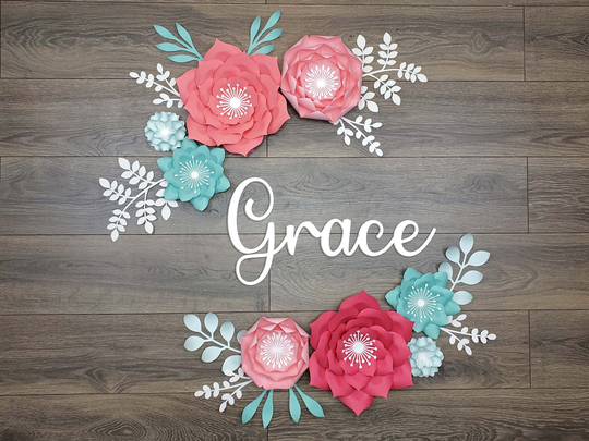Coral & Teal Paper Flowers | Girl Nursery Wall Decor in Pink, Coral, Turquoise