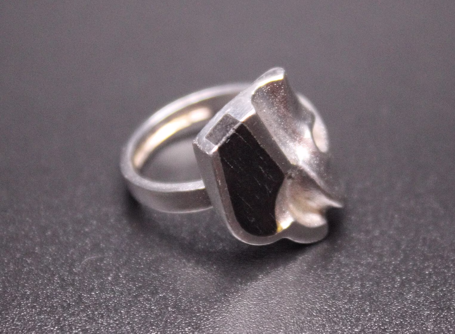 Lapponia Silver Ring By Björn Weckström - Finnish Sterling Brutalist With Black Agate Inlay Size 51.5/L.5 6 Free Delivery