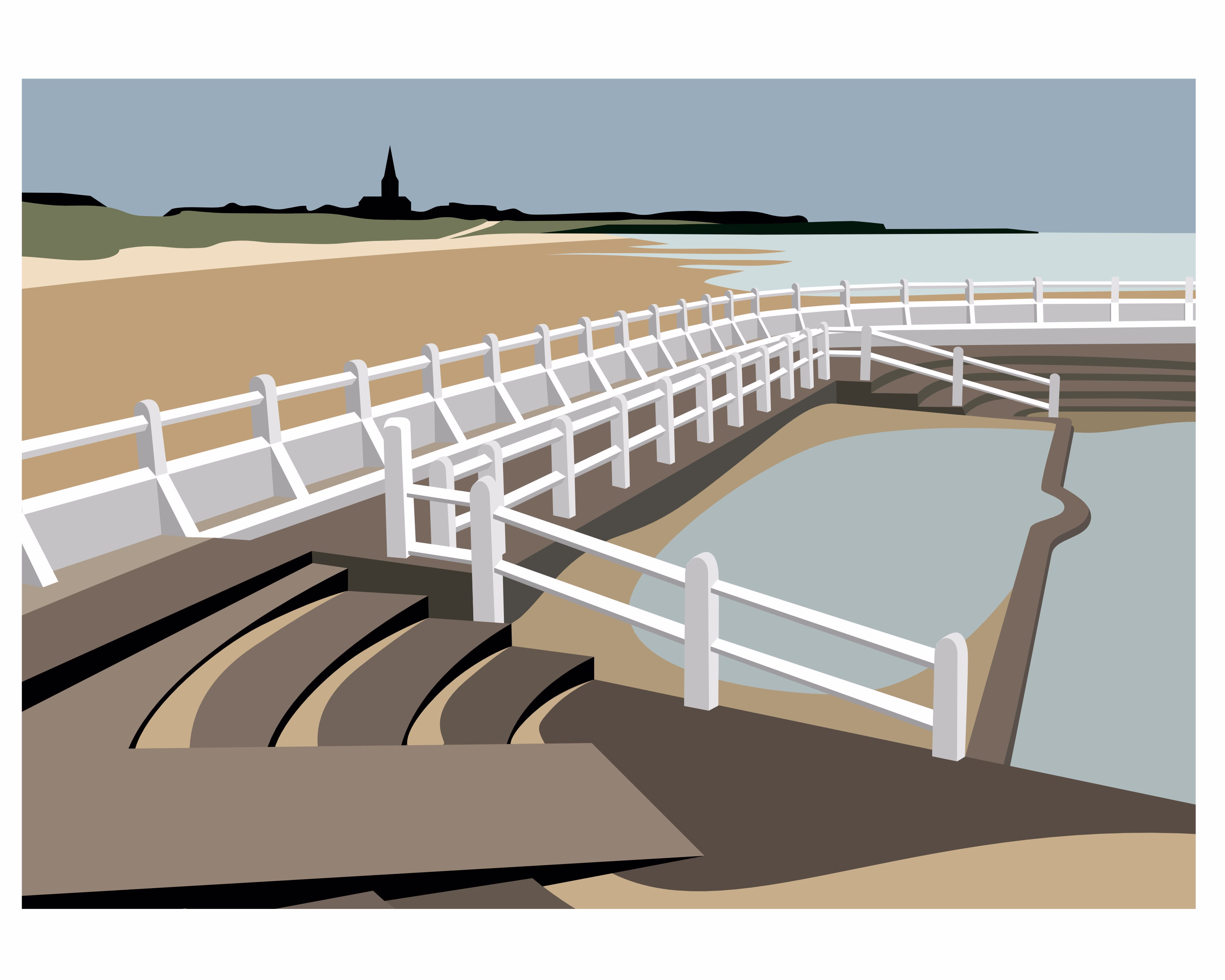 Tynemouth Open Air Pool, Tyneside, Coast, Seascape Print, Fine Art, Wall Limited Edition Signed Print By Ian Mitchell
