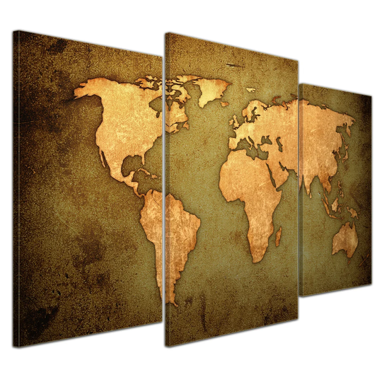 World Map 3-Piece Graphic Art on Canvas Set