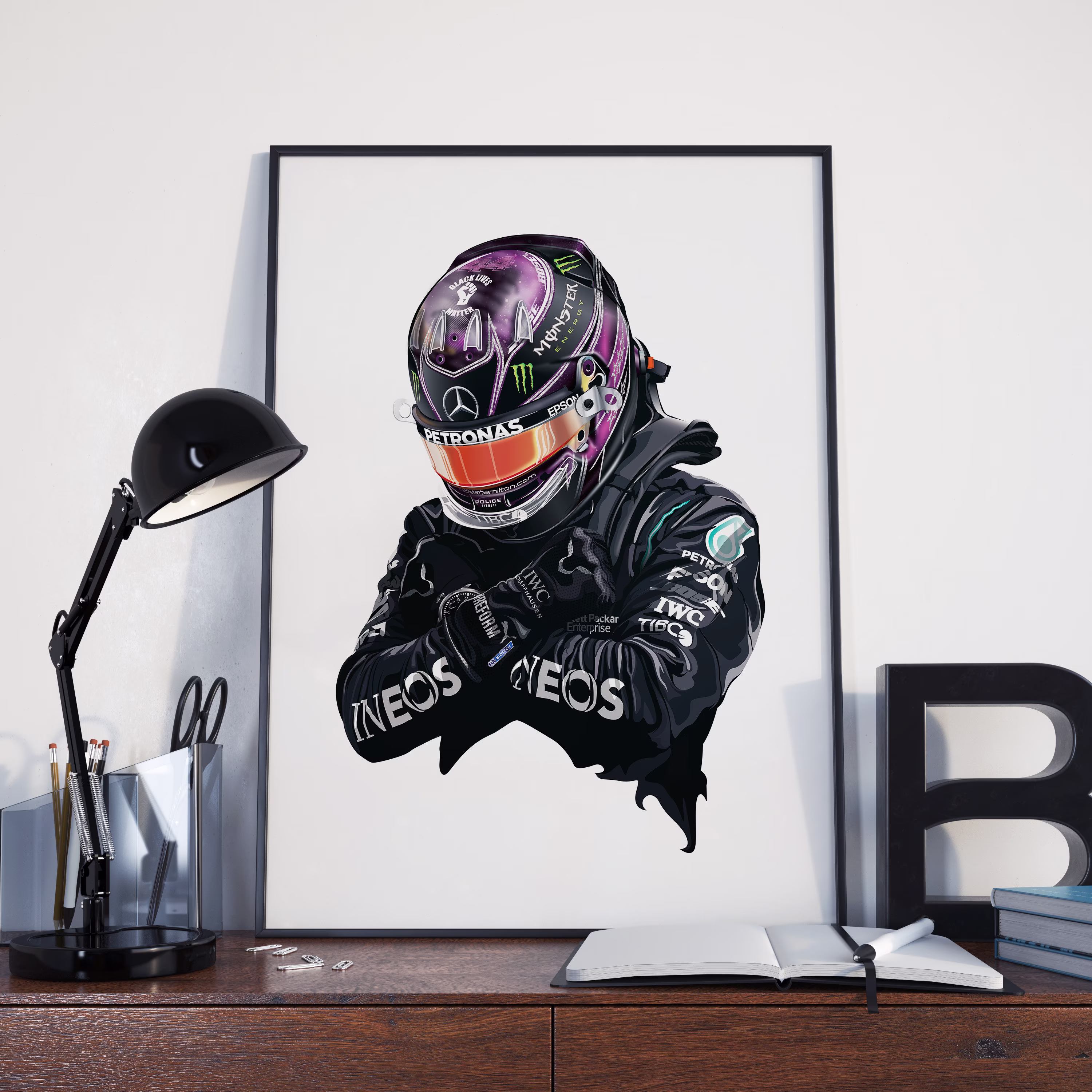 Lewis Hamilton Black Panther Formula 1 Poster | Grand Prix Chadwick Boseman Tribute F1 Hand Drawn