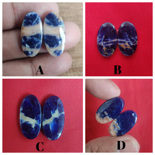 Natural Sodalite Cabochon Pair Mix Shape Gemstone For Earring Jewelry Blue Awesome Quality Loose Stone Pair Christmas Sale