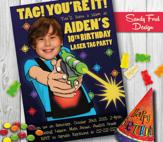 Laser Tag Birthday Party Invitation - Personalized With Your Photo Digital File