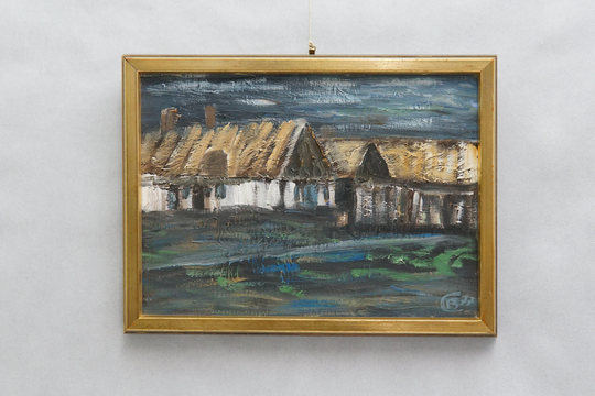 28x36 Framed Mid Century Oil On Canvas Village Gammal Bondgard Signed Scandinavian 70S Colrfull Wall Hanging Graphic Art Mcm