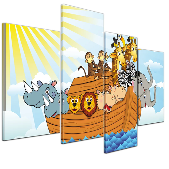 Noah's Ark Cartoon 4-Piece Graphic Art on Canvas Set