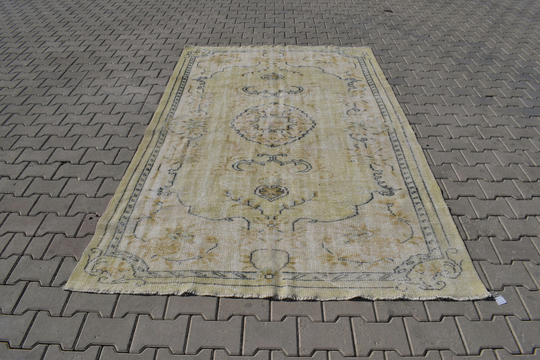 5x8 Oushak Rug, 5'42x8'56 Ft, 6x9 Wool Rug, 5x8 Anatolian Turkish Muted Pastel Vintage Green Rug, Rugs