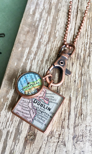 Personalized Boyfriend Necklace.custom Map Gift.map Jewelry, Set Of 2 Pendants, Clip & Chain.copper Statement Necklace.charm Necklace