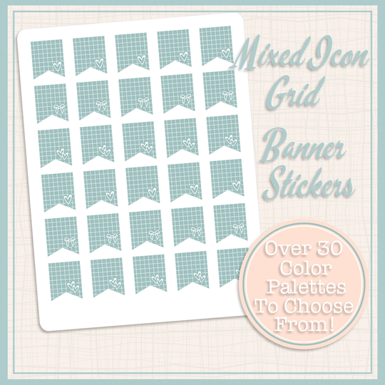 Unfoiled Banner Stickers | Mixed Icon Grid Banners | Classic Size 30 Total