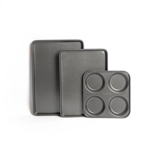 MasterClass 3 Piece Bakeware Set, 2 Baking Trays and Yorkshire Pudding Pan