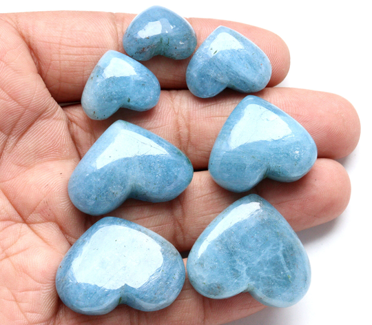 Natural Aquamarine Heart Shape Flat Back Loose Gemstone Blue Cabochon Lot March Birthstone For Making Jewelry
