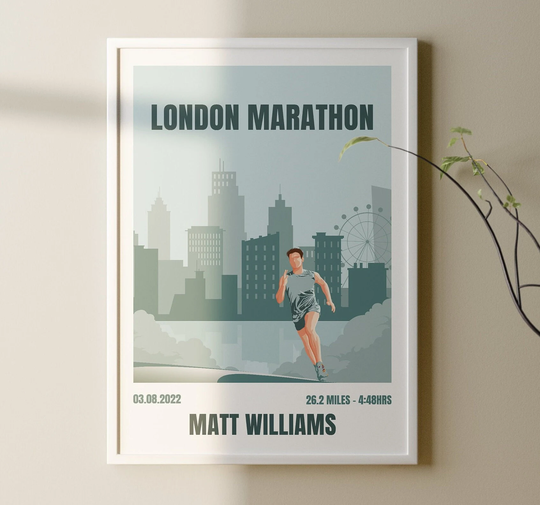 Personalised Marathon Runner Print, London Gift, Running Poster, Minimalist Art, Custom