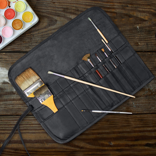 Personalized Black Leather Pencil Roll, Pen Case, Artist Roll | Gift For Artists, Painter, Hobbyist Handmade By Mahi