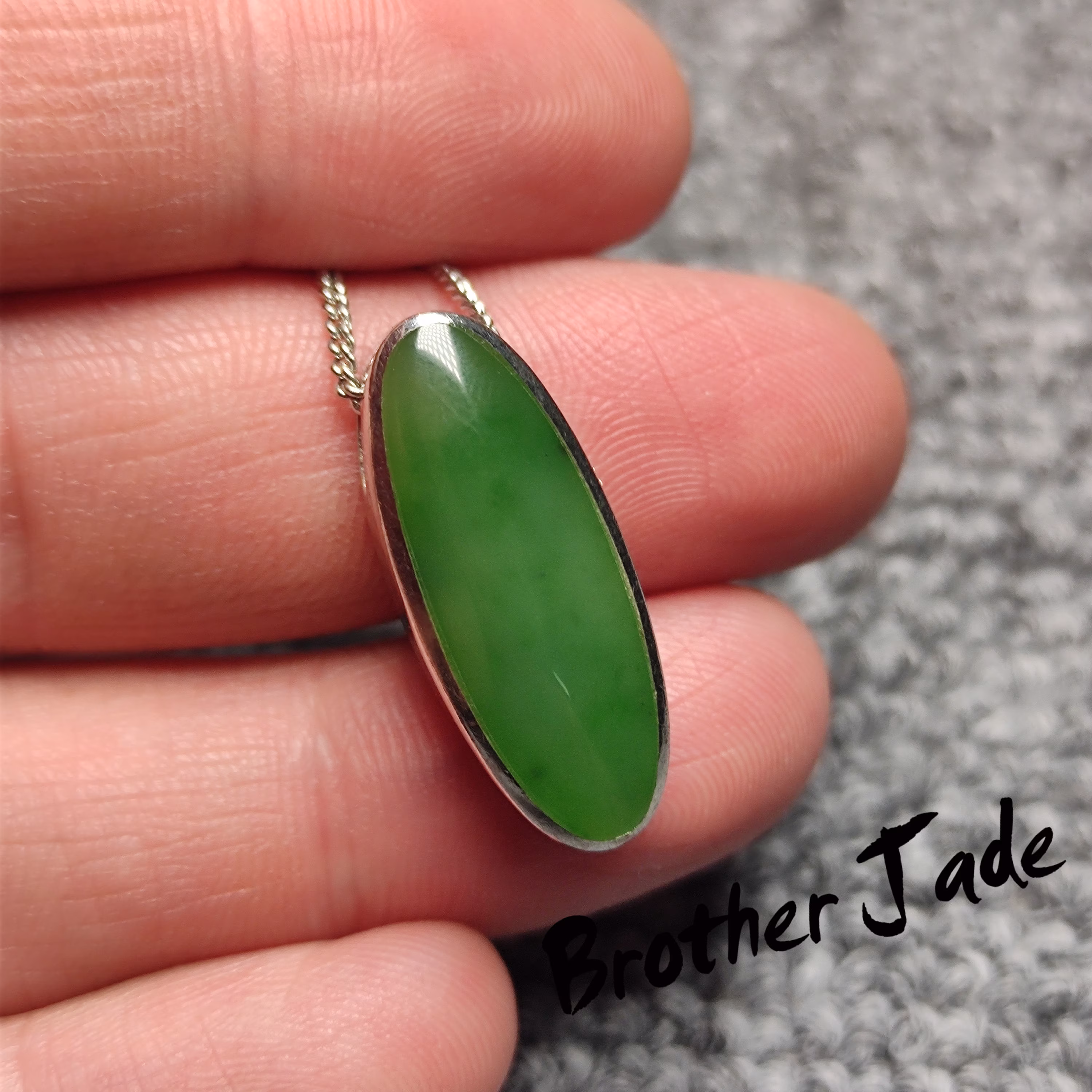 Nephrite Natural - Green Jade Jade Pendant 925 Silver Silver Inlaid Gift Necklace Good 5.7G N315