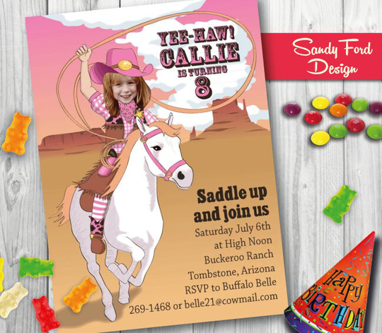 Cowgirl Birthday Party Invitation - Personalized With Your Photo Digital File