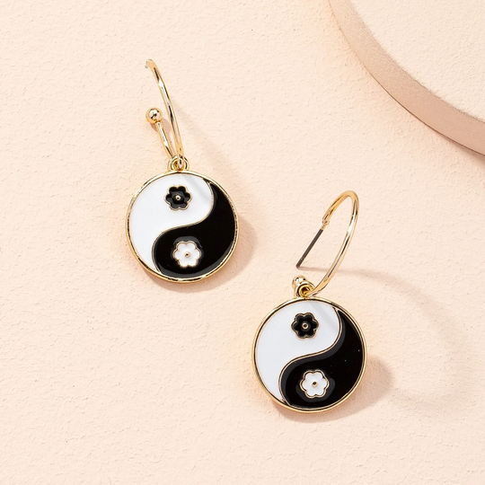 Yin Yang Hoop Earrings, Gold Charms Y2K Earrings