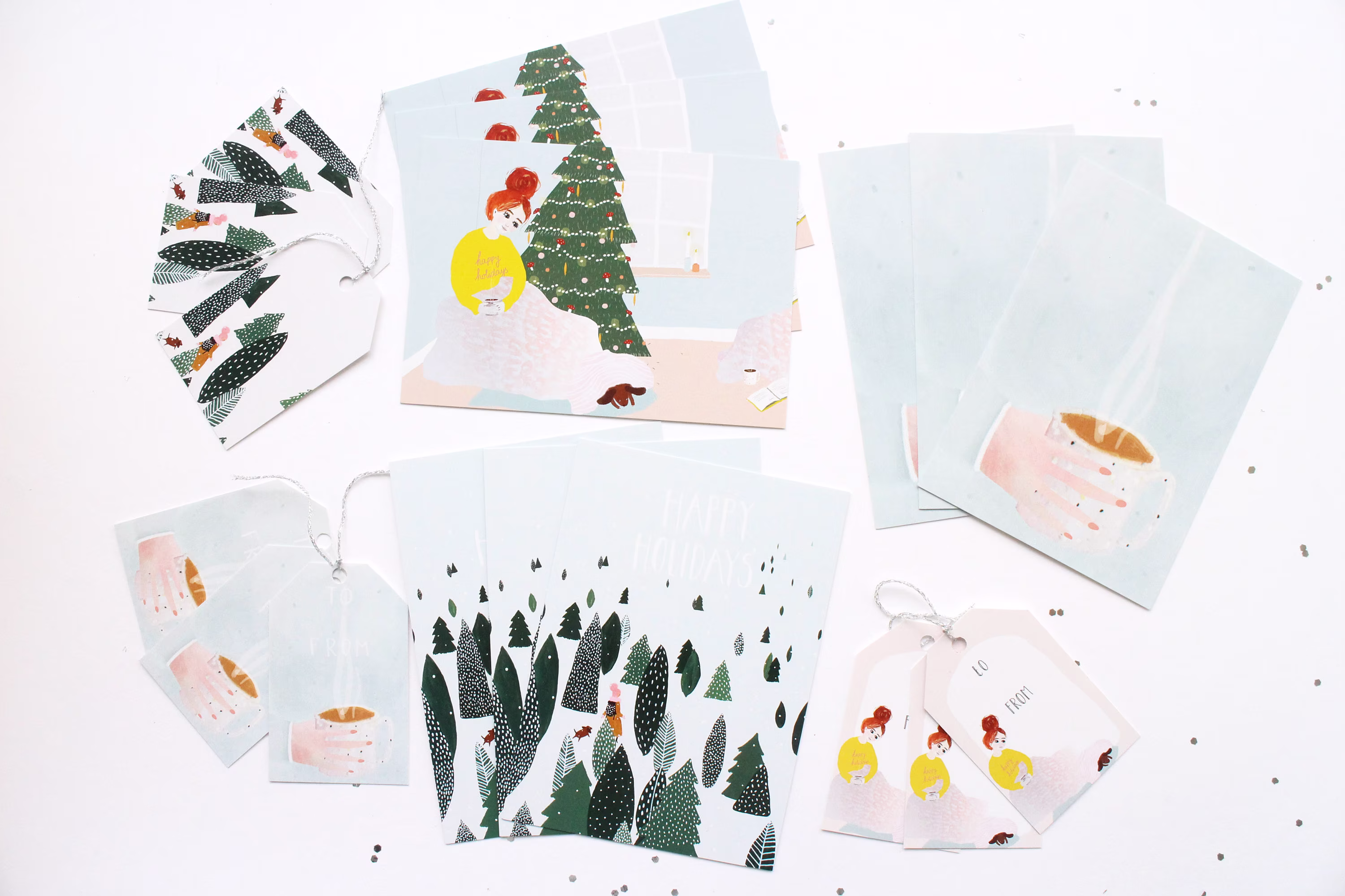 Cozy Winter Set - Christmas Cards Gift Tags Labels Xmas Personalized Custom Name Card New Year 2020