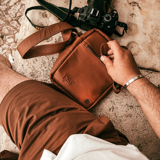 Personalized Brown Leather Flight Bag | Cross Body For Men Small Pouch Festivals City Breaks Travel Handmade By Mahi