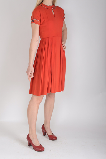 1940's Jonathan Logan Red Rayon Crepe Dress, 23