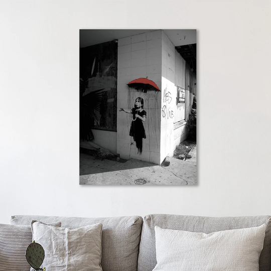 Red Umbrella Girl by Banksy - Wrapped Canvas Graphic Art Print