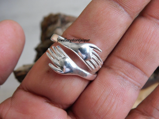 Hug Ring Sterling Silver Handmade Solid Statement 925 Unique Modern Anniversary Dainty Unisex Men Women Beautiful Jewelry Gift For Her