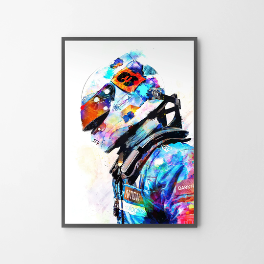 Daniel Ricciardo F1 Helmet & Race Suit Poster Print | Illustration | Unframed